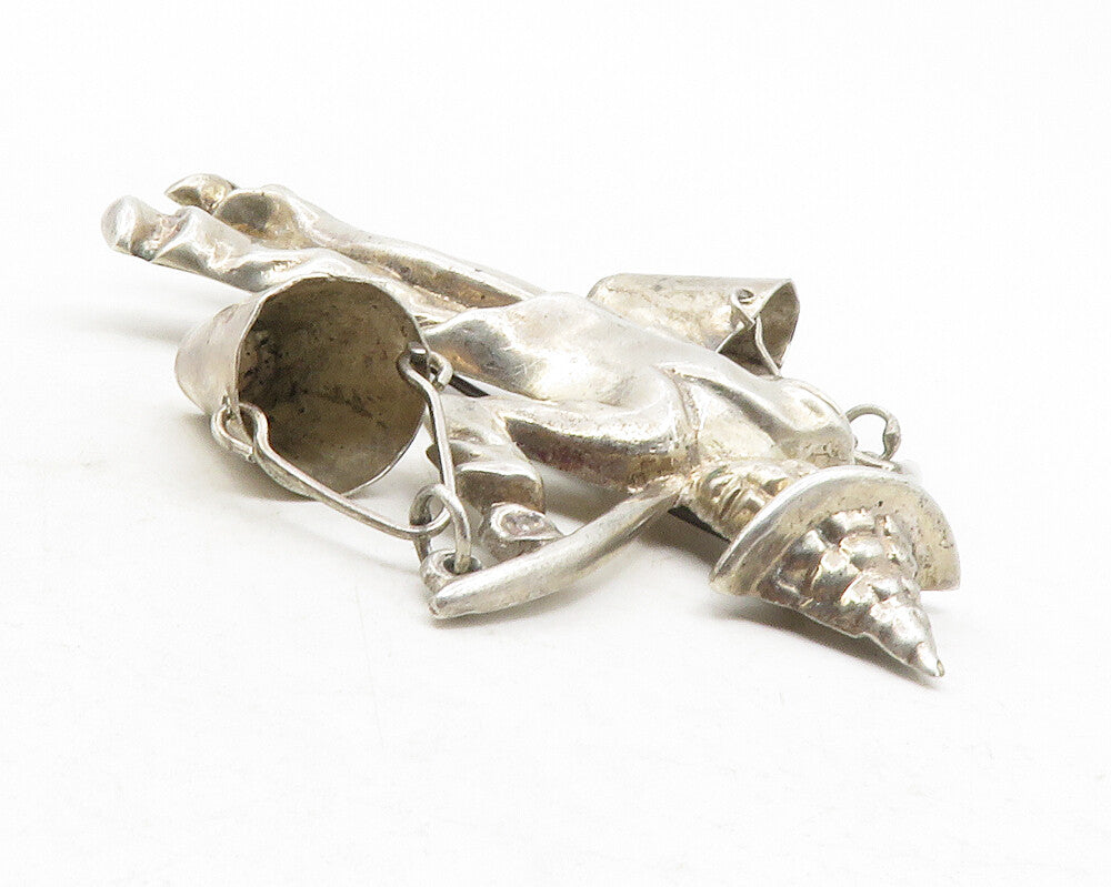 MEXICO 925 Sterling Silver  Vintage Man With Carrying Stick Brooch Pin  BP4672