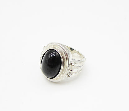 925 Sterling Silver Cabochon Cut Black Onyx Oval Solitaire Ring Sz 4.5 RG2971
