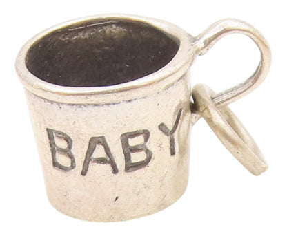 925 Sterling Silver  Vintage Petite Baby Etched Mug Cup Drop Pendant  PT8566