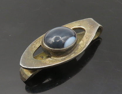 ISRAEL 925 Sterling Silver  Vintage Cabochon Cut Agate Tie Clip  TR2336