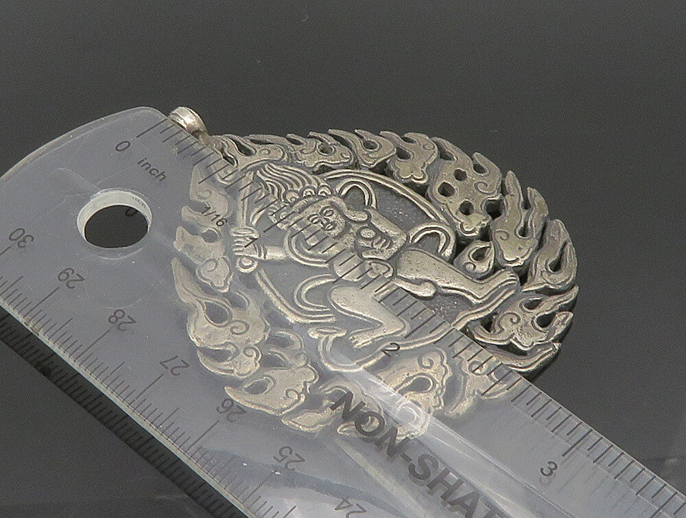 925 Silver  Vintage Tribal Man With Sword & Fire Motif Drop Pendant  PT20427
