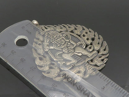 925 Silver  Vintage Tribal Man With Sword & Fire Motif Drop Pendant  PT20427
