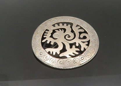 MEXICO 925 Silver  Vintage Circle Pattern Etched Border Brooch Pin  BP8551