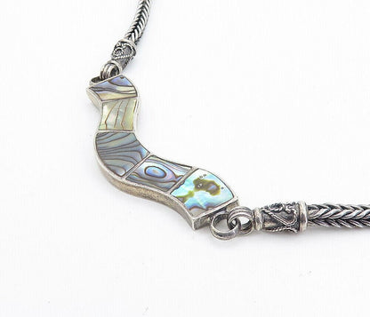 925 Sterling Silver  Vintage Abalone Shell Twist Wheat Chain Necklace  NE1246
