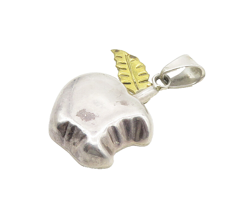 MEXICO 925 Sterling Silver  Vintage Two Tone Bitten Apple Pendant  PT14114