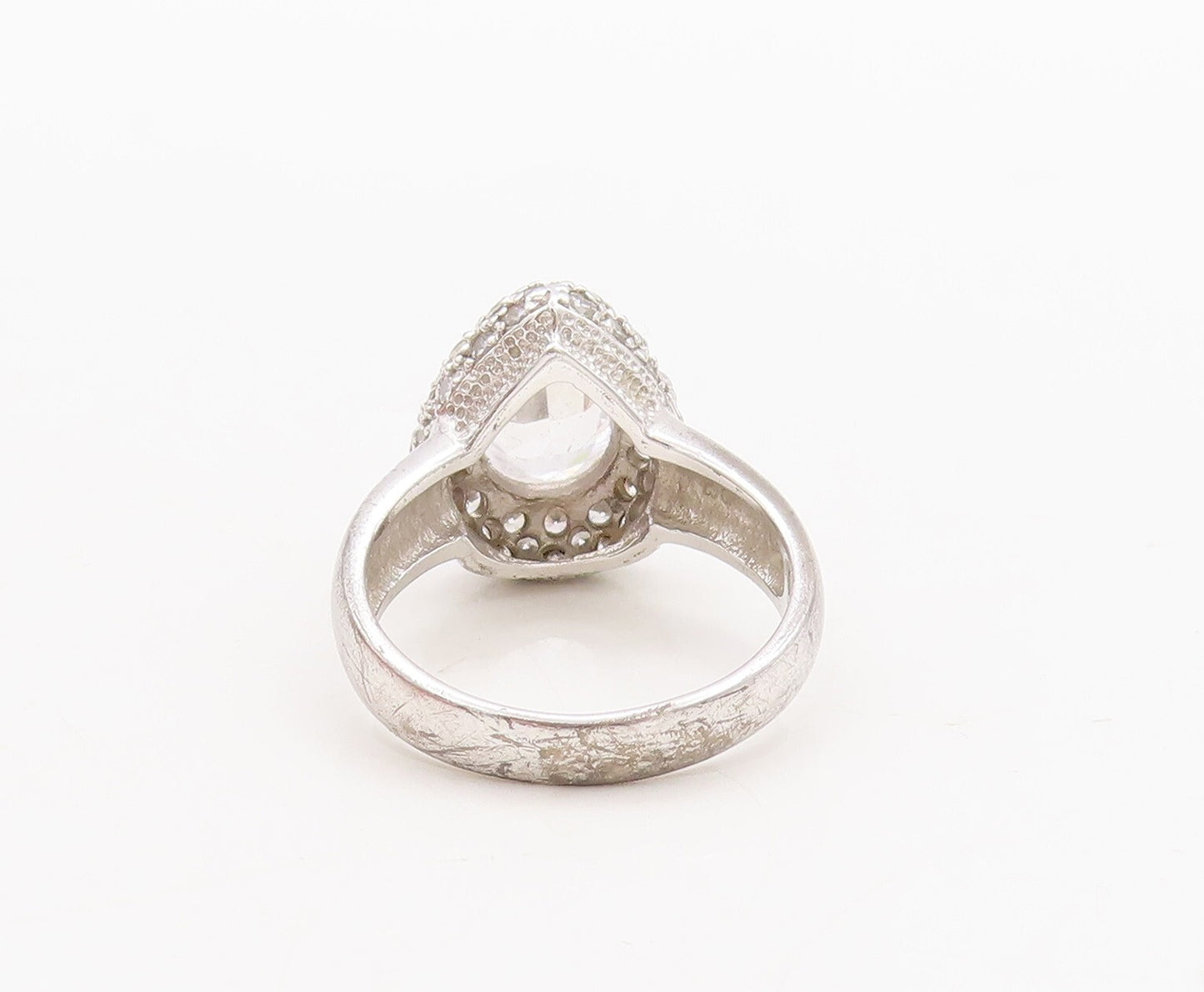 925 Sterling Silver Vintage Ring Drop Cut Topaz Beaded Frame  Sz 9   RG29812
