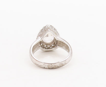 925 Sterling Silver Vintage Ring Drop Cut Topaz Beaded Frame  Sz 9   RG29812