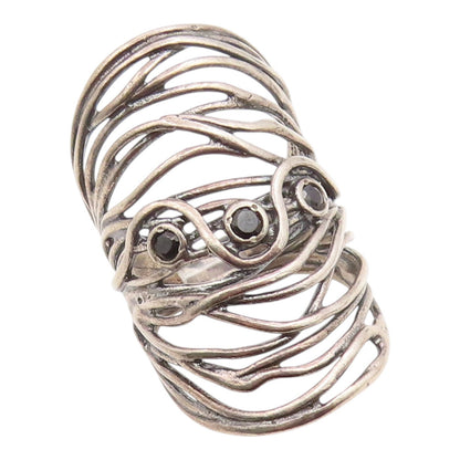 925 Sterling Silver Vintage Ring ISRAEL Spinel Brutalist Band  Sz 7.5  RG35840