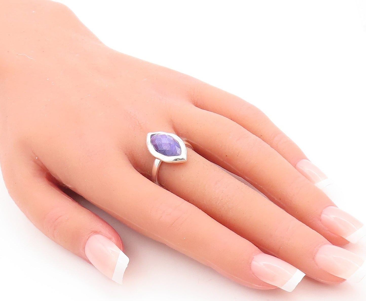 925 Sterling Silver Vintage Ring Marquise Cut Purple Gemstone  Sz 7  RG29789