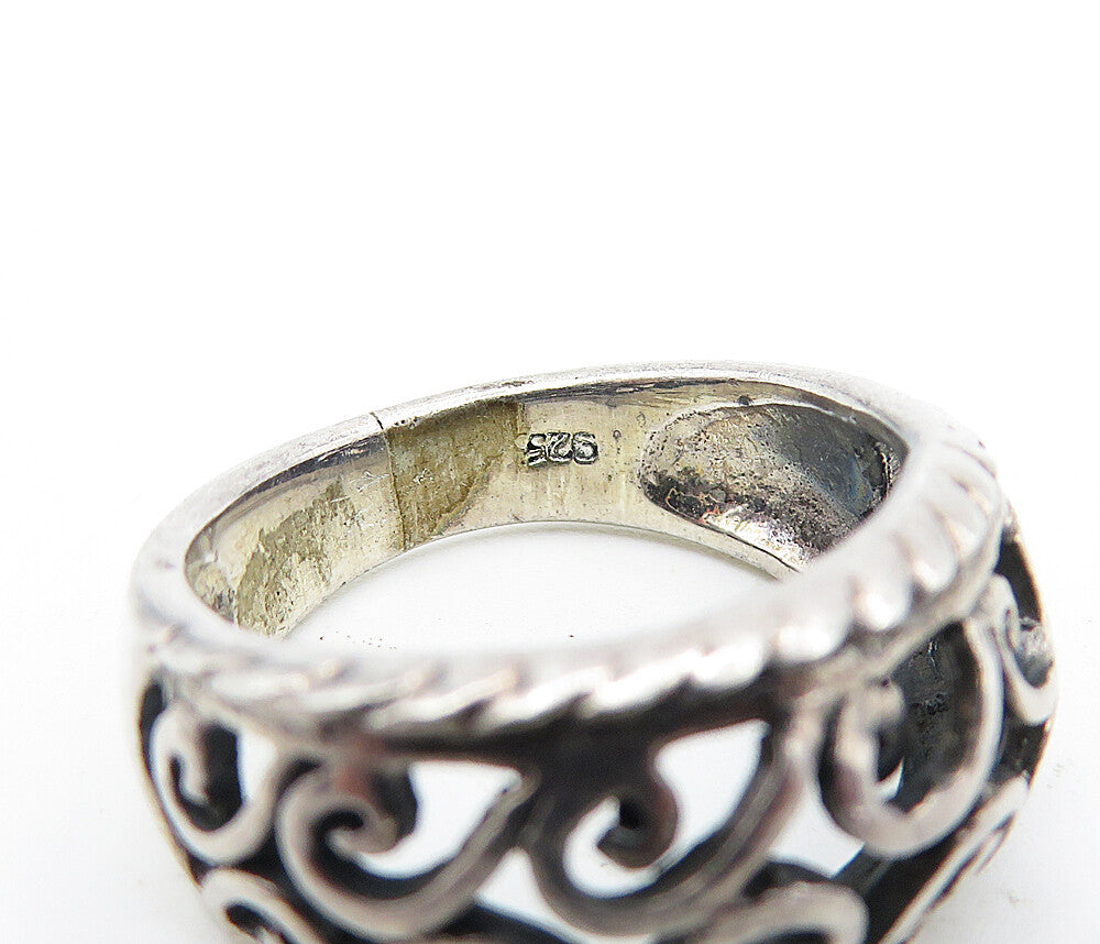 925 Sterling Silver  Vintage Open Swirl Vine Dome Shiny Band Ring Sz 7  RG5570