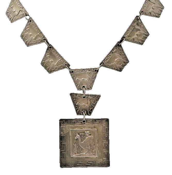 PERU 925 Sterling Silver  Vintage Alpaca Motif Greek Key Chain Necklace NE3635