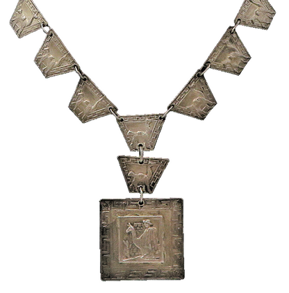 PERU 925 Sterling Silver  Vintage Alpaca Motif Greek Key Chain Necklace NE3635