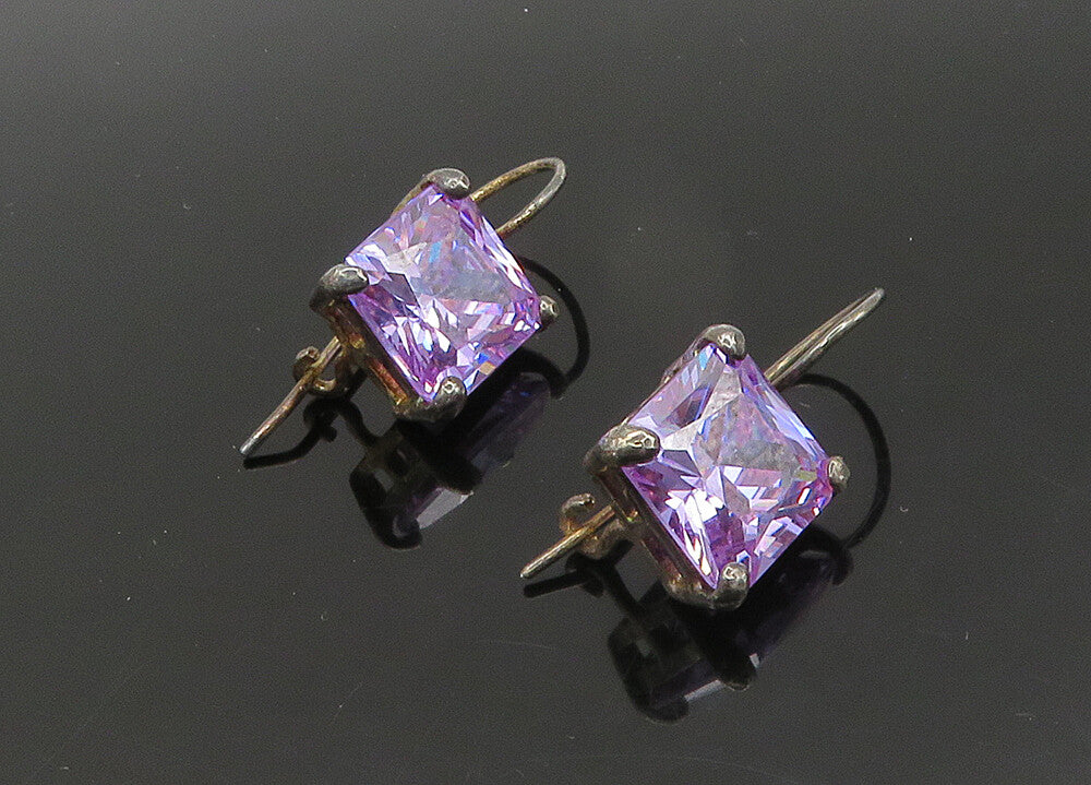 925 Sterling Silver  Vintage Purple Cubic Zirconia Drop Earrings  EG10760
