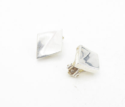 925 Sterling Silver  Vintage Shiny Diamond Shape Non Pierce Earrings  EG4220
