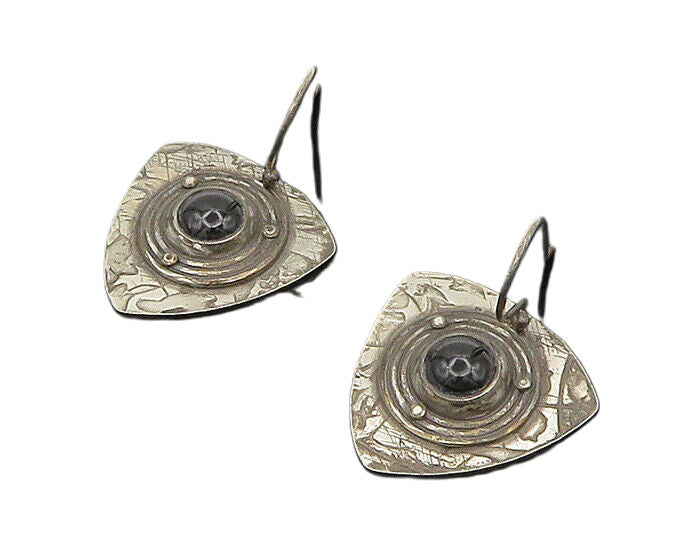 925 Sterling Silver  Vintage Cabochon Cut Black Onyx Drop Earrings  EG9390