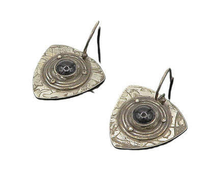 925 Sterling Silver  Vintage Cabochon Cut Black Onyx Drop Earrings  EG9390