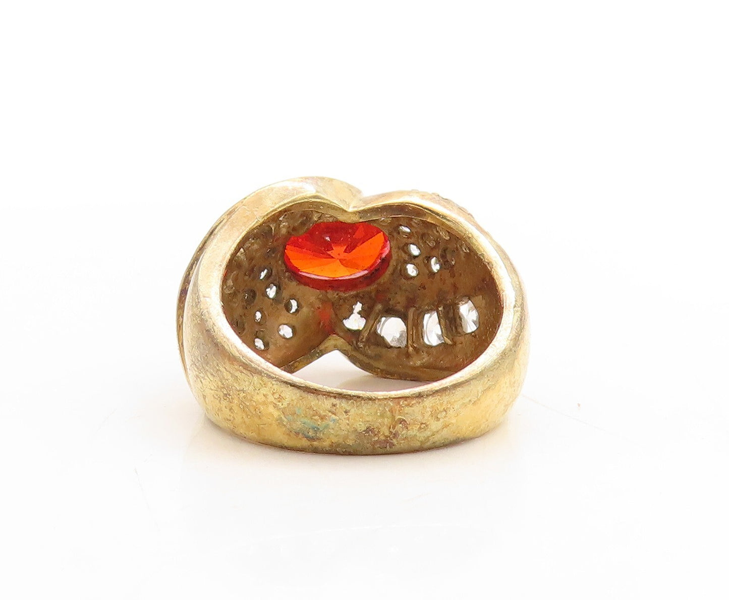 925 Sterling Silver Vintage Ring Gold Plated Designer Red White CZ Sz 6  RG31214