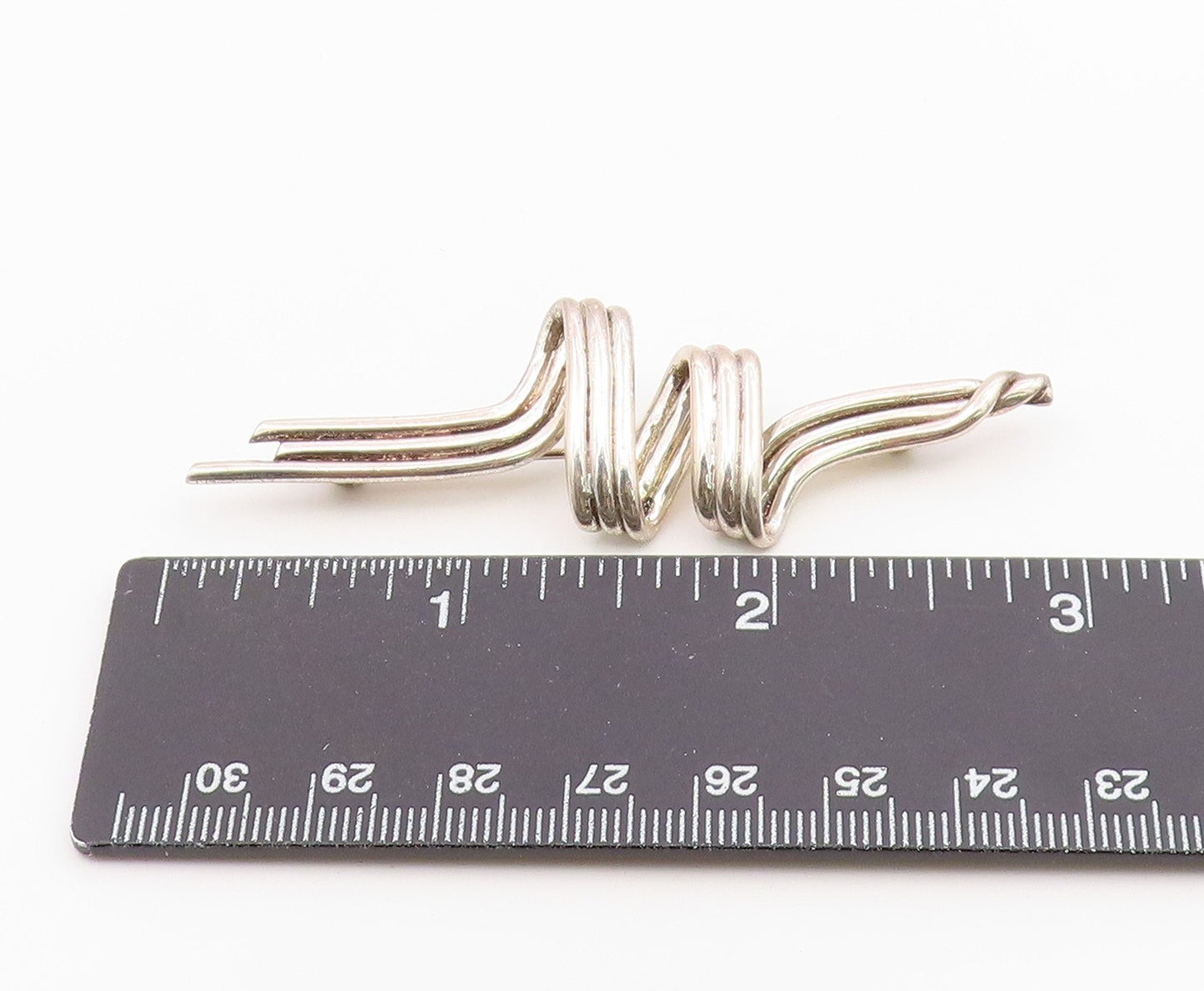 925 Sterling Silver Vintage Brooch Pin Classic Twisted Wire Fluid Wave  BP12613