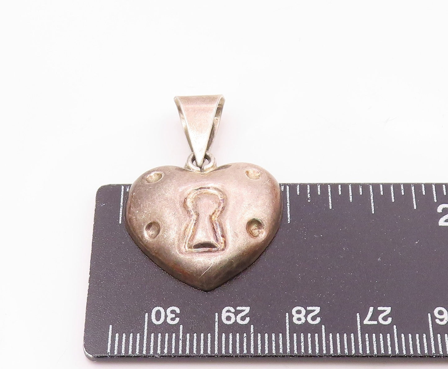 MEXICO 925 Sterling Silver  Vintage Hollow Love Heart Lock Pendant  PT20337