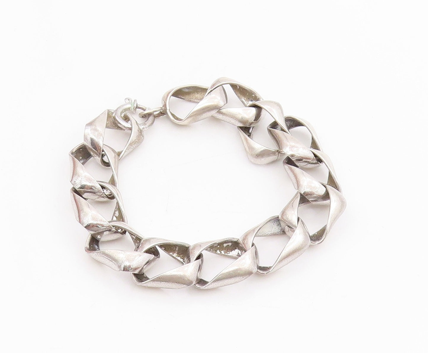 925 Sterling Silver Vintage Bracelet NORWAY Modernist Twisted Squares  BT11523