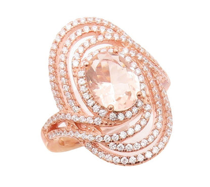 925 Sterling Silver Vintage Ring Rose Gold Plated Morganite & Topaz Sz 7 RG30251