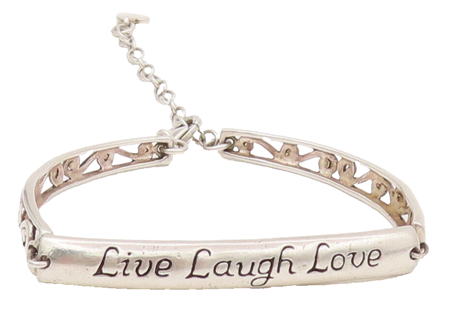 LA 925 Sterling Silver  Vintage Live Laugh Love Swirly Cutout Bracelet BT9875