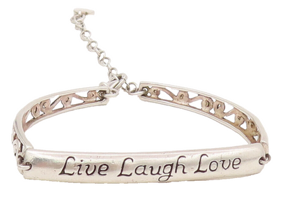 LA 925 Sterling Silver  Vintage Live Laugh Love Swirly Cutout Bracelet BT9875