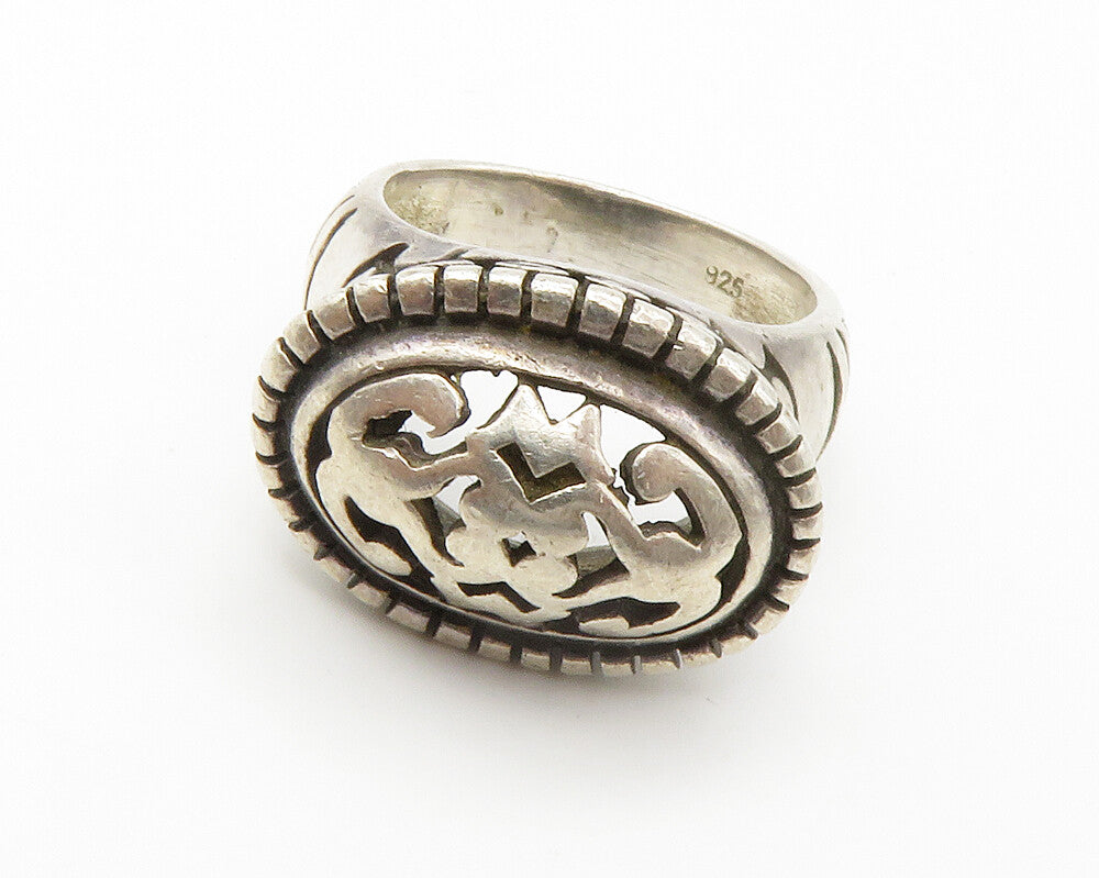 925 Sterling Silver  Vintage Cutout Design Dome Band Ring Sz 7  RG14588