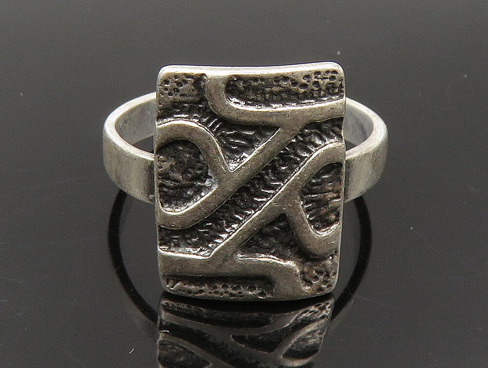 POLAND 925 Silver  Vintage Rectangle Engraved Abstract Ring Sz 5.5  RG24205
