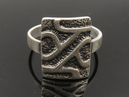 POLAND 925 Silver  Vintage Rectangle Engraved Abstract Ring Sz 5.5  RG24205
