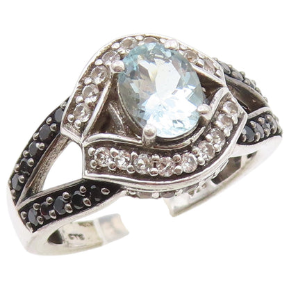 925 Sterling Silver Vintage Ring Aquamarine & Black Spinel Band  Sz 9  RG36869