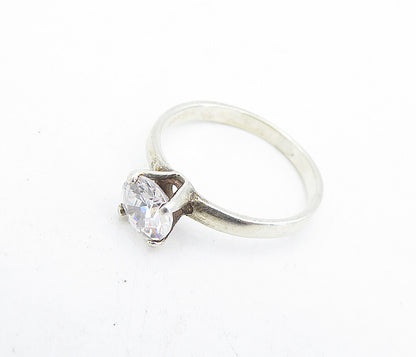 925 Silver  Vintage Cubic Zirconia Minimalist Solitaire Ring Sz 6.5  RG5049