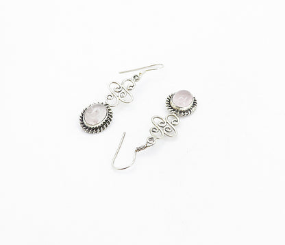 925 Sterling Silver  Vintage Cabochon Cut Quartz Twist Dangle Earrings  EG3477