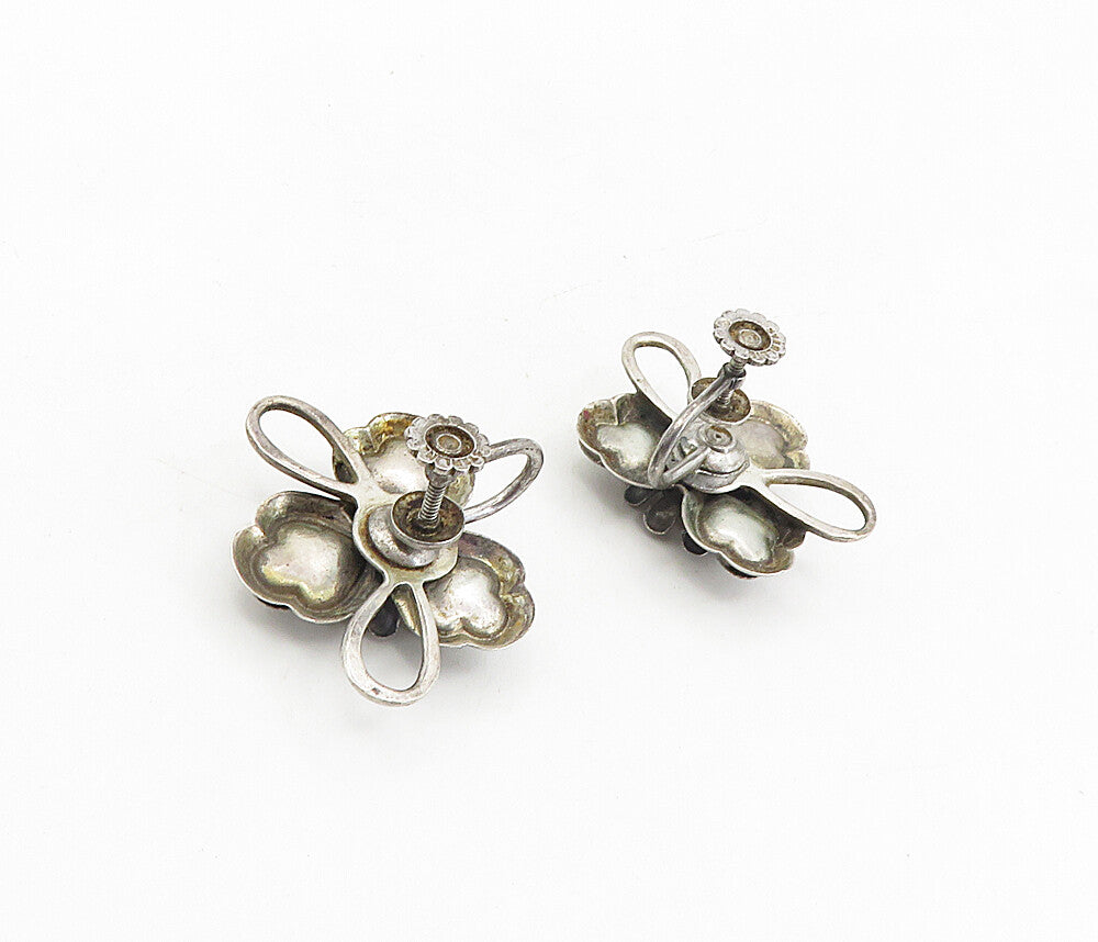925 Sterling Silver  Vintage Modernist Floral Non Pierce Earrings  EG4550