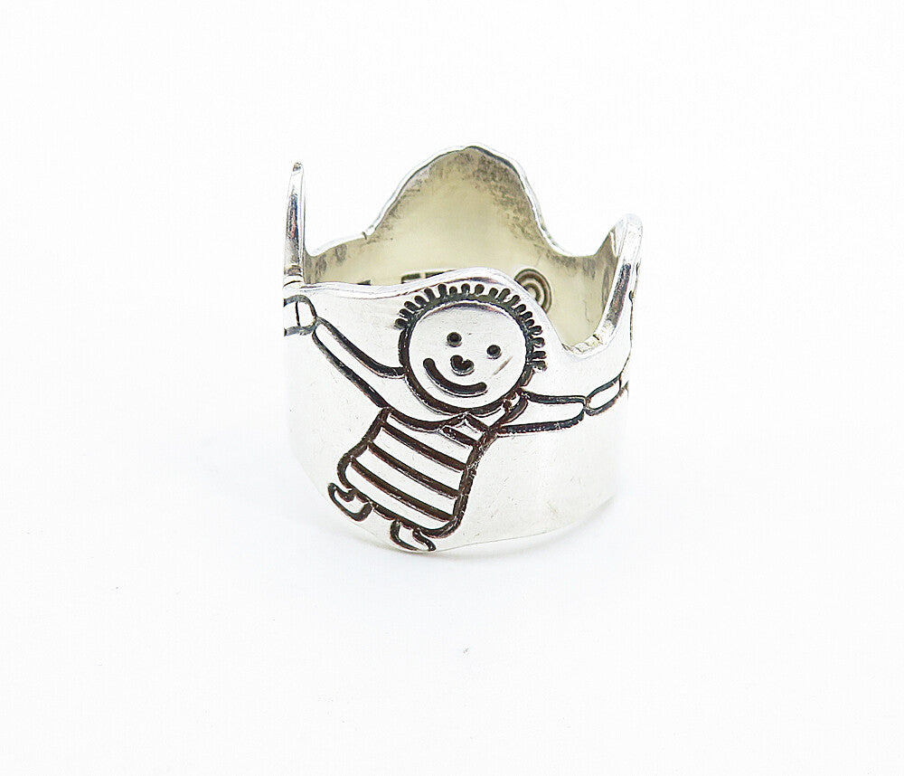 MEXICO 925 Silver  Vintage Children Holding Hands Band Ring Sz 6.5  RG6645
