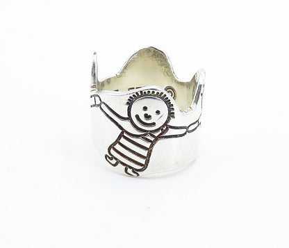 MEXICO 925 Silver  Vintage Children Holding Hands Band Ring Sz 6.5  RG6645