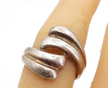 925 Sterling Silver  Vintage Dark Tone Fluted Bypass Band Ring Sz 6.5  RG5004