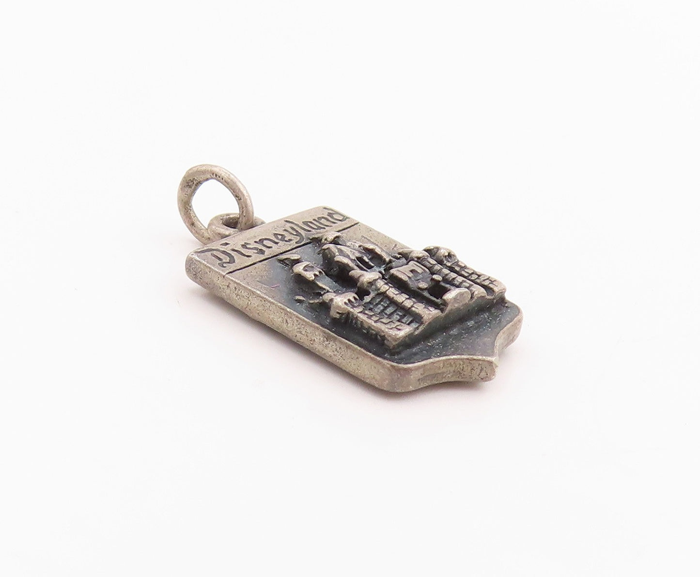 925 Sterling Silver Vintage Pendant Dark Tone Carved Disney Land Charm  PT24927