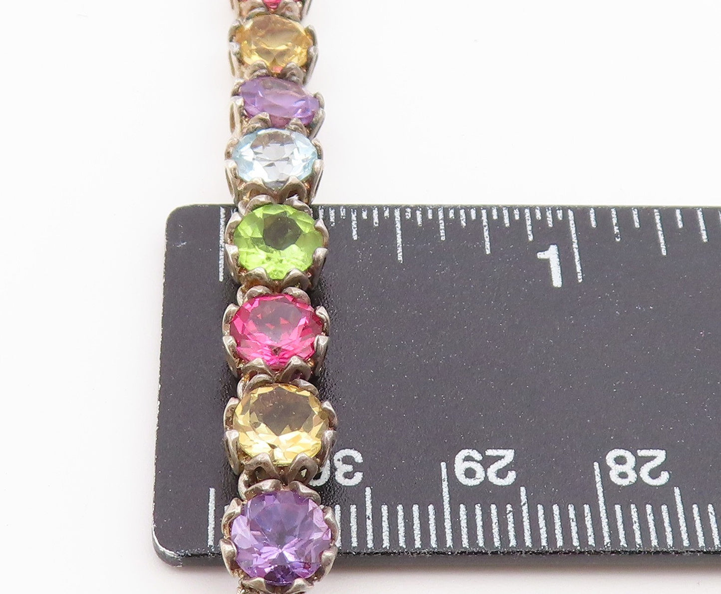 925 Sterling Silver Vintage Necklace Multi Gemstone Tennis Link Chain  NE4906
