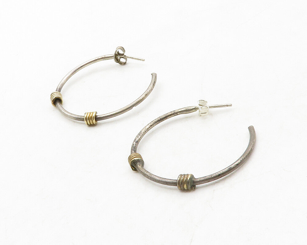 925 Sterling Silver  Vintage Two Tone Wire Wrapped JHoop Earrings  EG6707