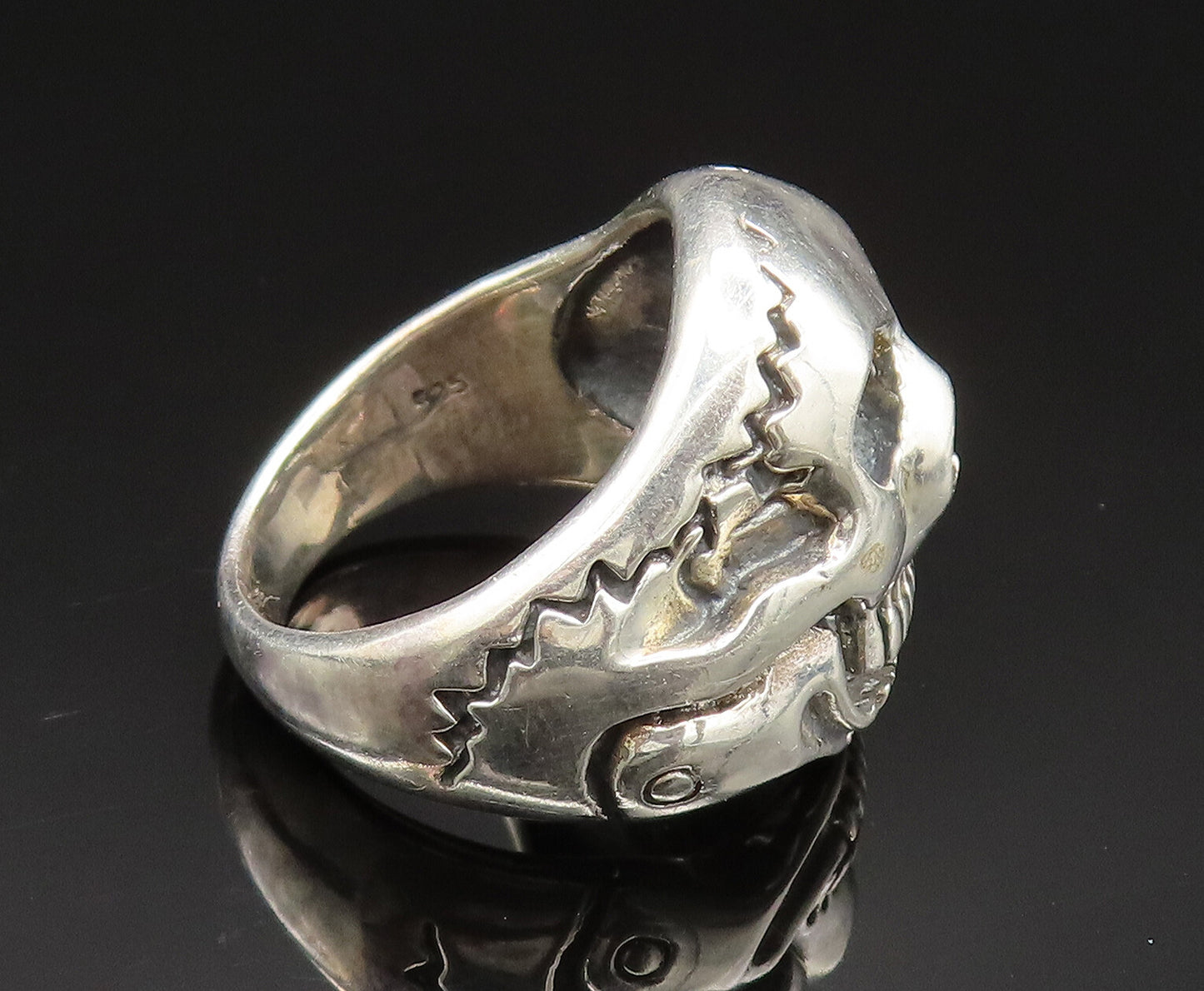 925 Sterling Silver  Vintage Skull Head Signet Biker Ring Sz 10  RG24840