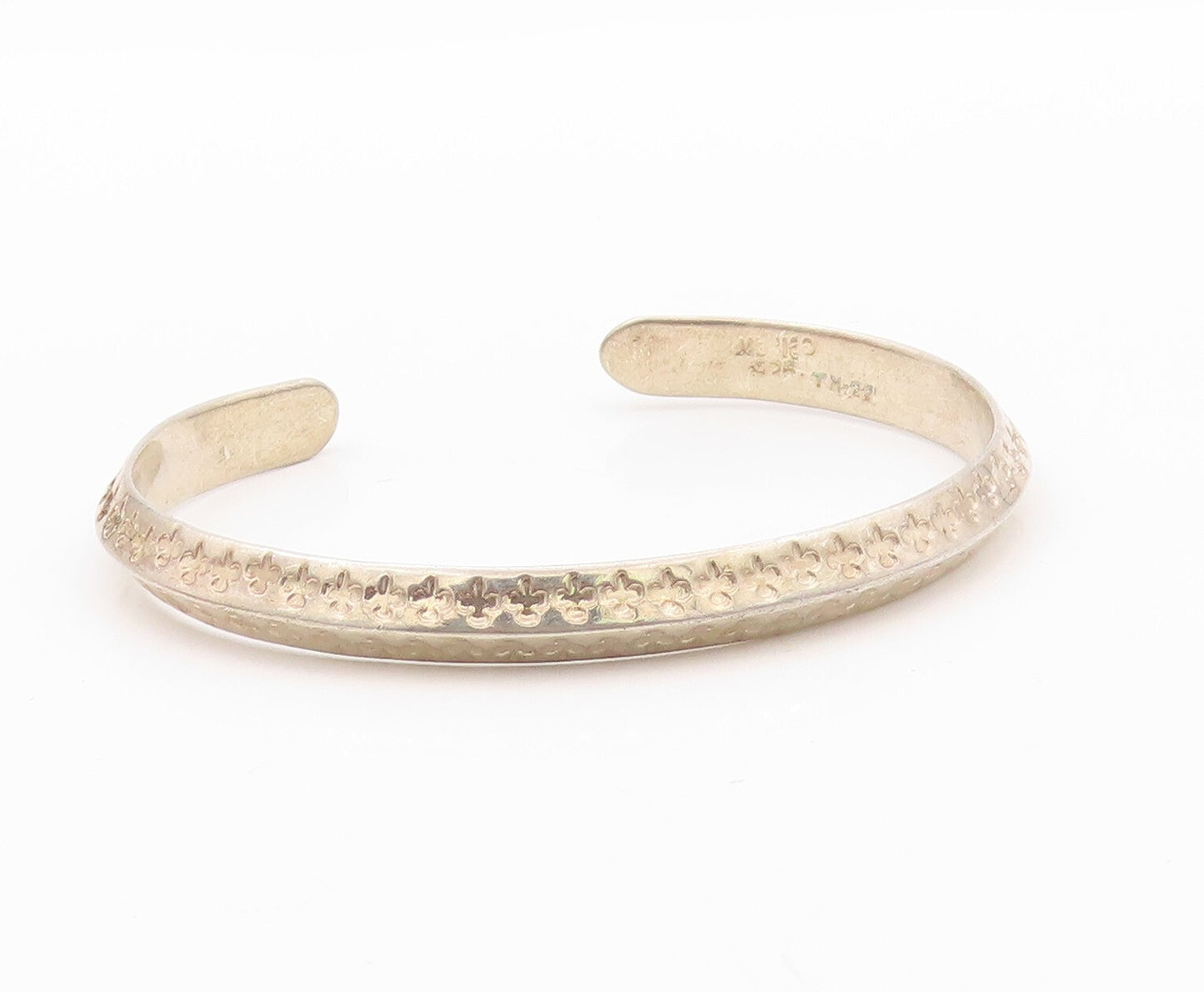 925 Sterling Silver Vintage Bracelet Floral Bands Carved Cuff  BT10788
