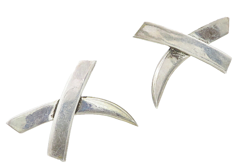 MEXICO 925 Sterling Silver  Vintage Shiny Smooth Crossed Drop Earrings  EG8060