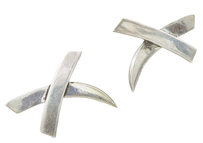 MEXICO 925 Sterling Silver  Vintage Shiny Smooth Crossed Drop Earrings  EG8060