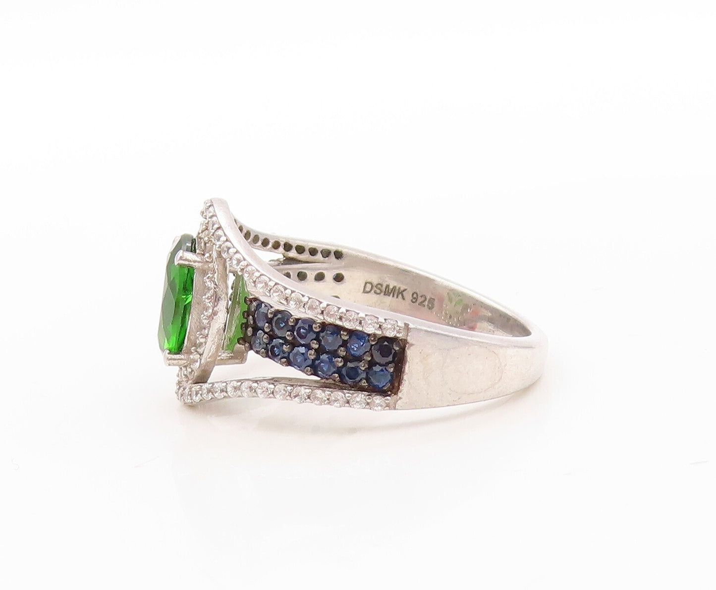 925 Sterling Silver Vintage Ring Cutout 2 Tone Topaz & Sapphire  Sz 7  RG30698