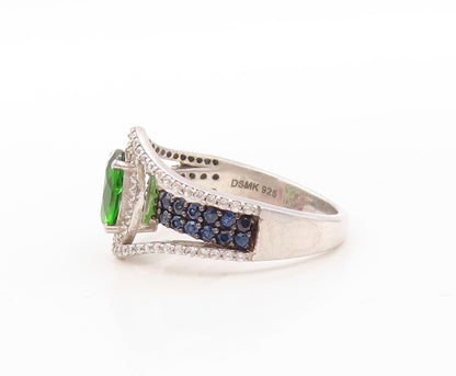 925 Sterling Silver Vintage Ring Cutout 2 Tone Topaz & Sapphire  Sz 7  RG30698