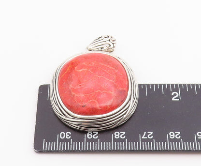 925 Sterling Silver Vintage Pendant Cabochon Pink Rhodochrosite Charm   PT26540