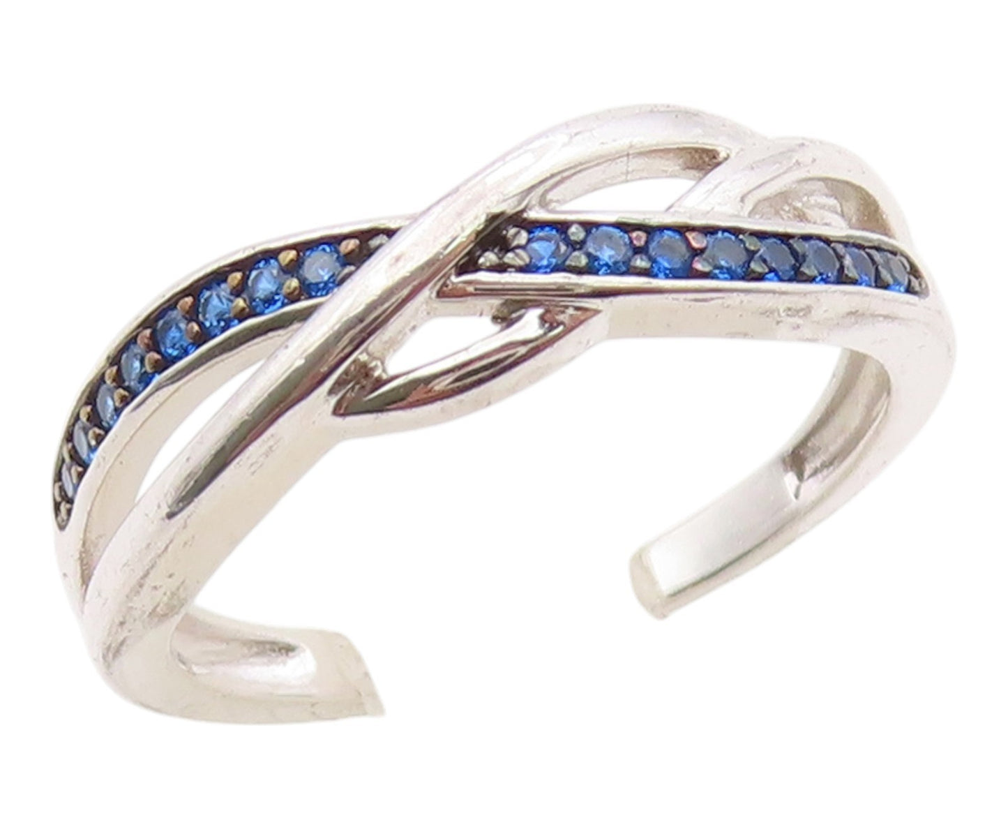925 Sterling Silver Vintage Ring Elegant Blue CZ Crossover Band  Sz 6  RG36338