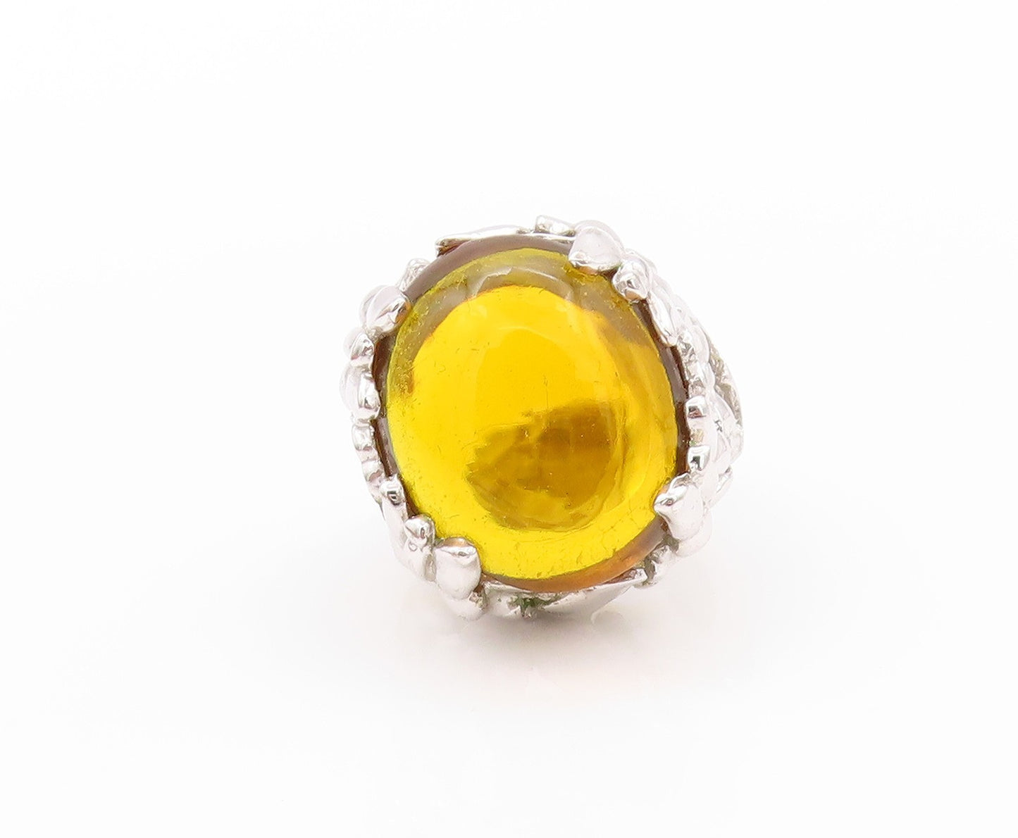925 Sterling Silver Vintage Ring Modernist Large Oval Citrine  Sz 7.5  RG32344