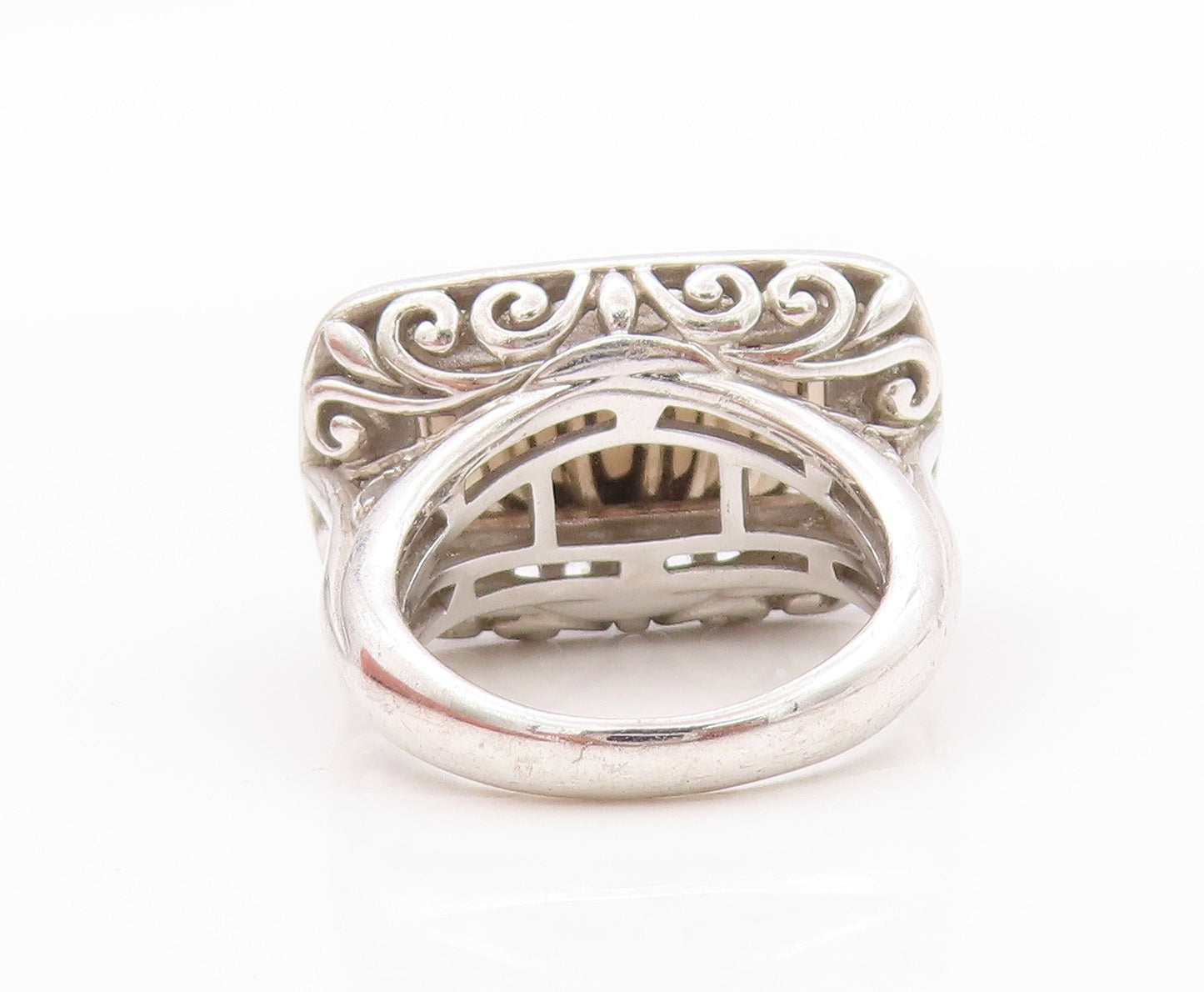 925 Sterling Silver Vintage Ring Modernist Grooved Gemstone  Sz 5  RG32501